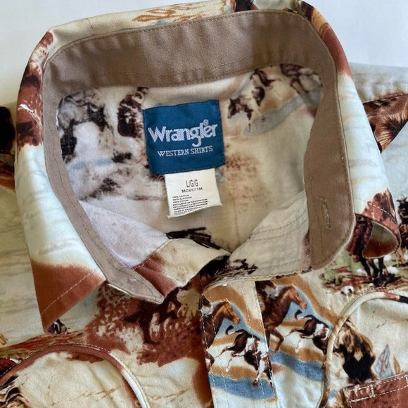 Vintage Men’s Wrangler Western Shirt Long Sleeve Pearl Snaps Cowboy Horse Print - Picture 2 of 8